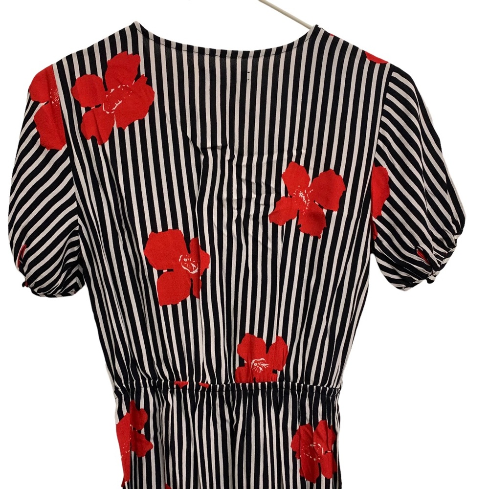 Madewell Candied Orchid Floral Wrap Dress Ruffle Hem Striped Size 2 NWT - Picture 9 of 11